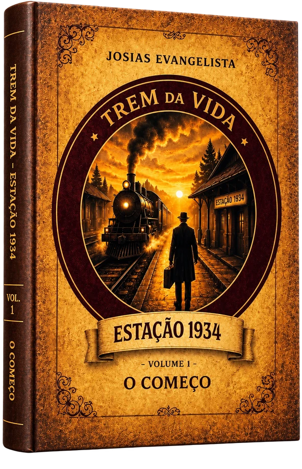Livro do Volume 1 — O Começo, capa em dourado e âmbar